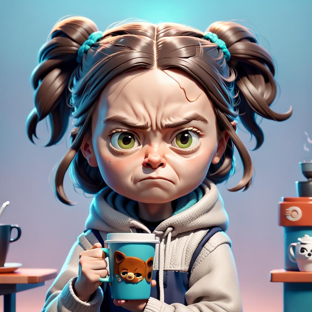 Angry Greta Thunberg Chibi Portrait in 3D