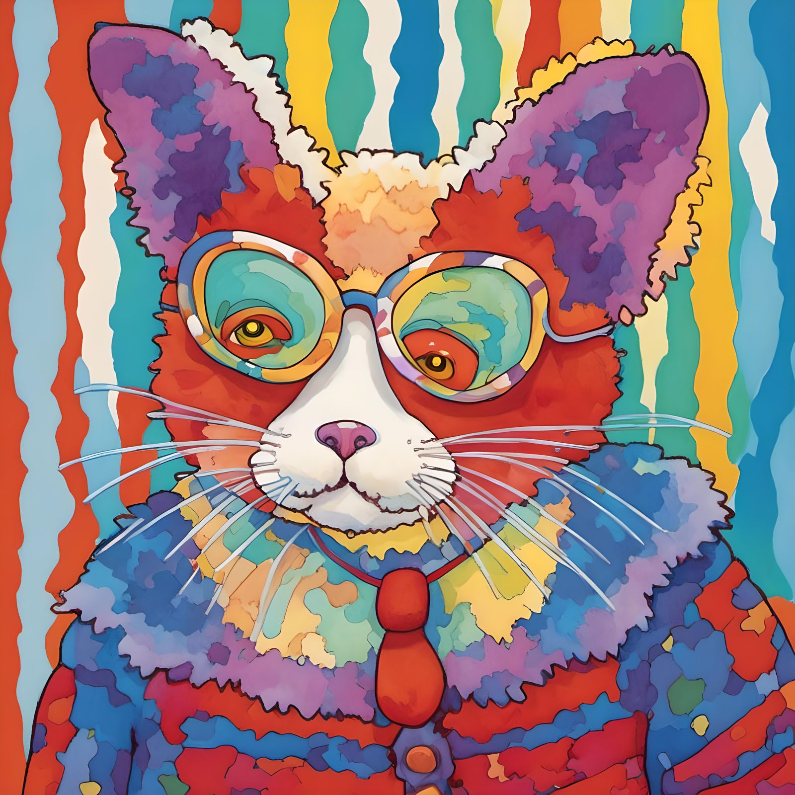 Patriotic Smiling Cat in Digital Art Style