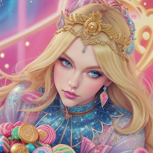 Blonde Tarot Reader with Phoenix Symbol in Candy Art