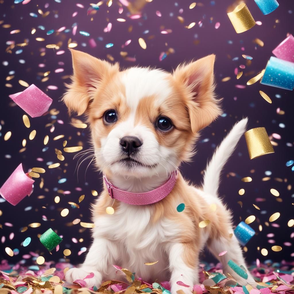Confetti Shower with Puppy and Kitten