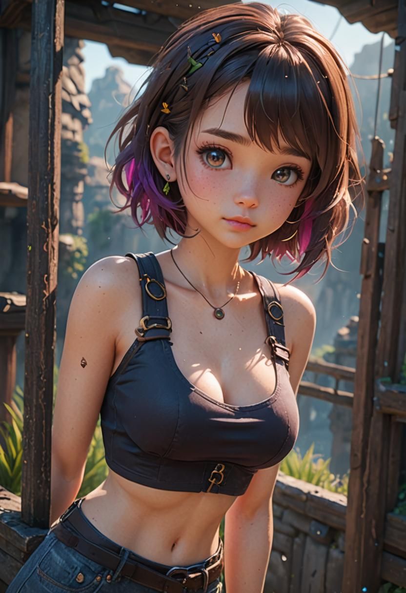 Cute Girl with Croptop in Detailed Matte Painting