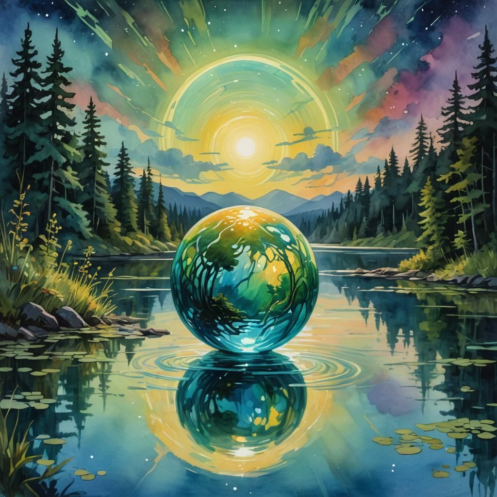 Glowing Mother Nature Orb in Gouache Style