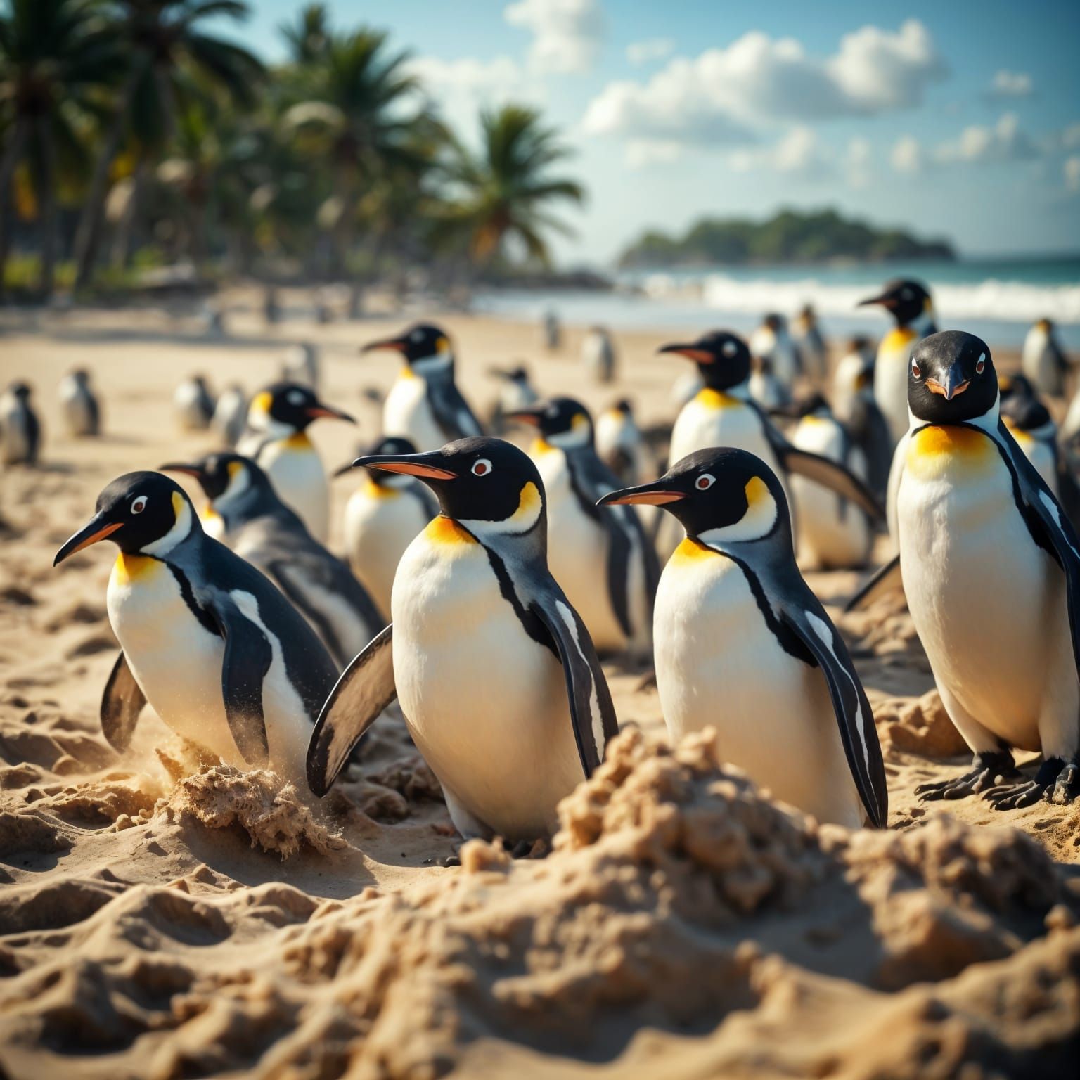 Hyperphotorealistic Penguins in a Tropical Storm