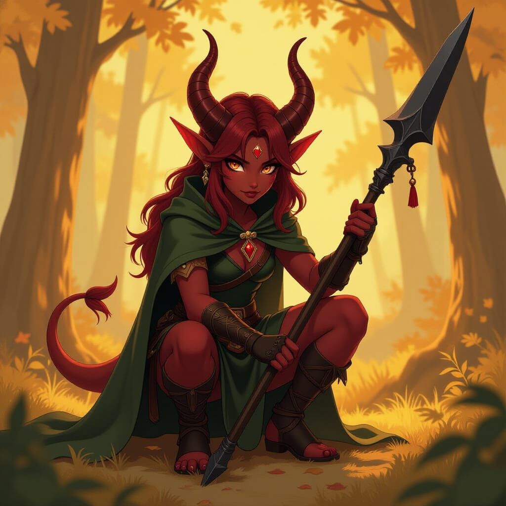 Tiefling Rogue in Ghibli Anime Style