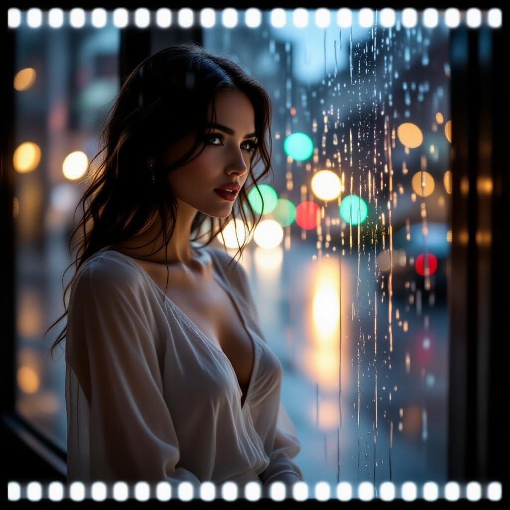 Mysterious Woman in Rain, Cinematic Film Still