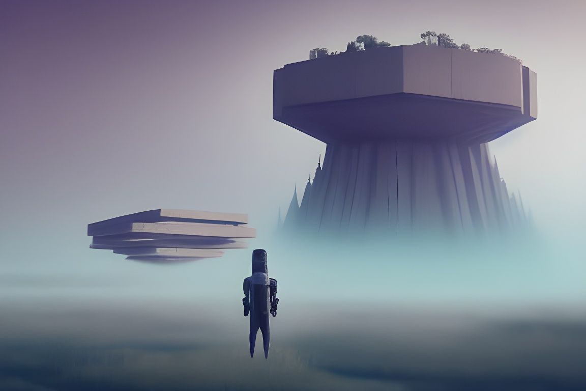 Futuristic Landscape with Ethereal Concrete Structures