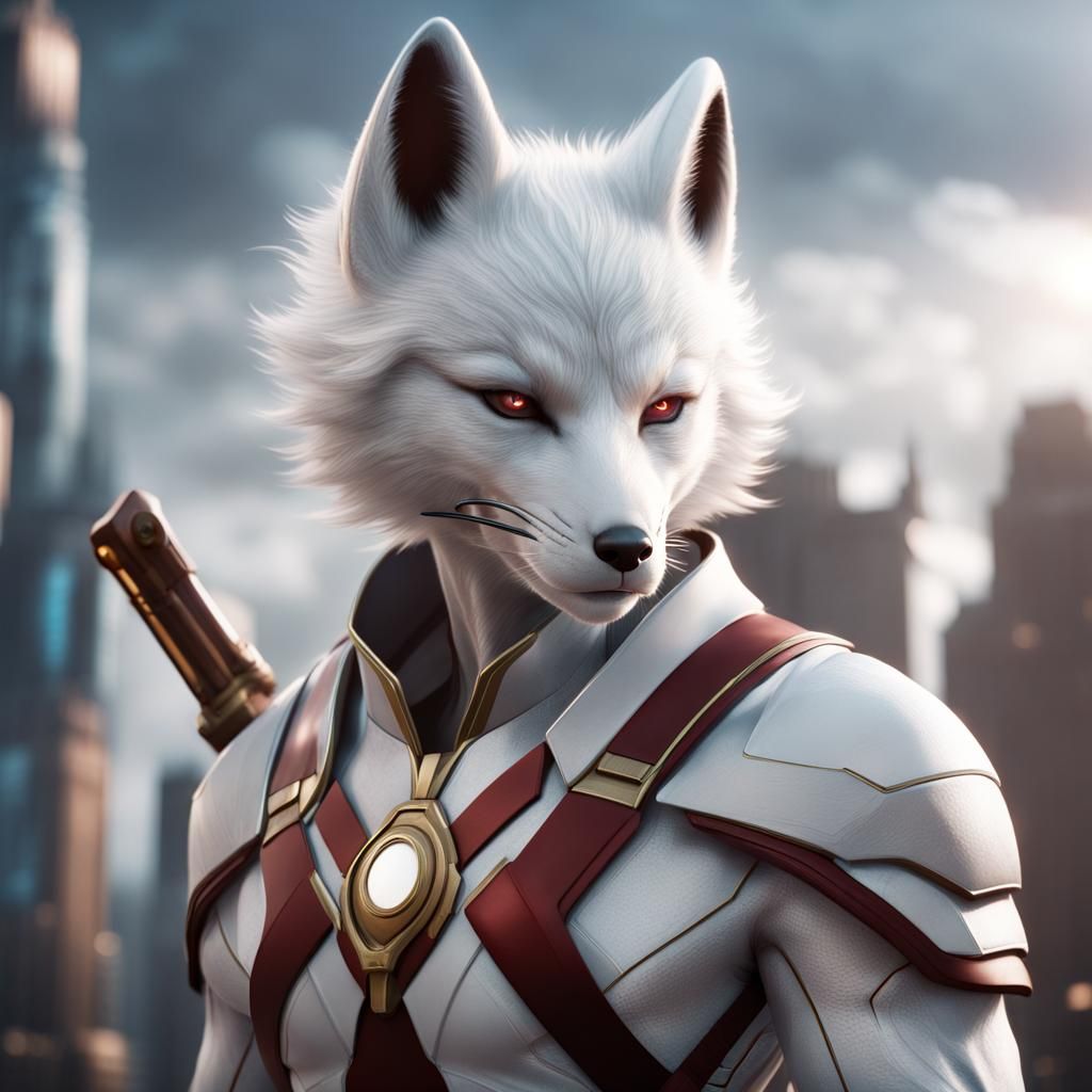 Epic White Fox Hero in Cinematic Fantasy Art