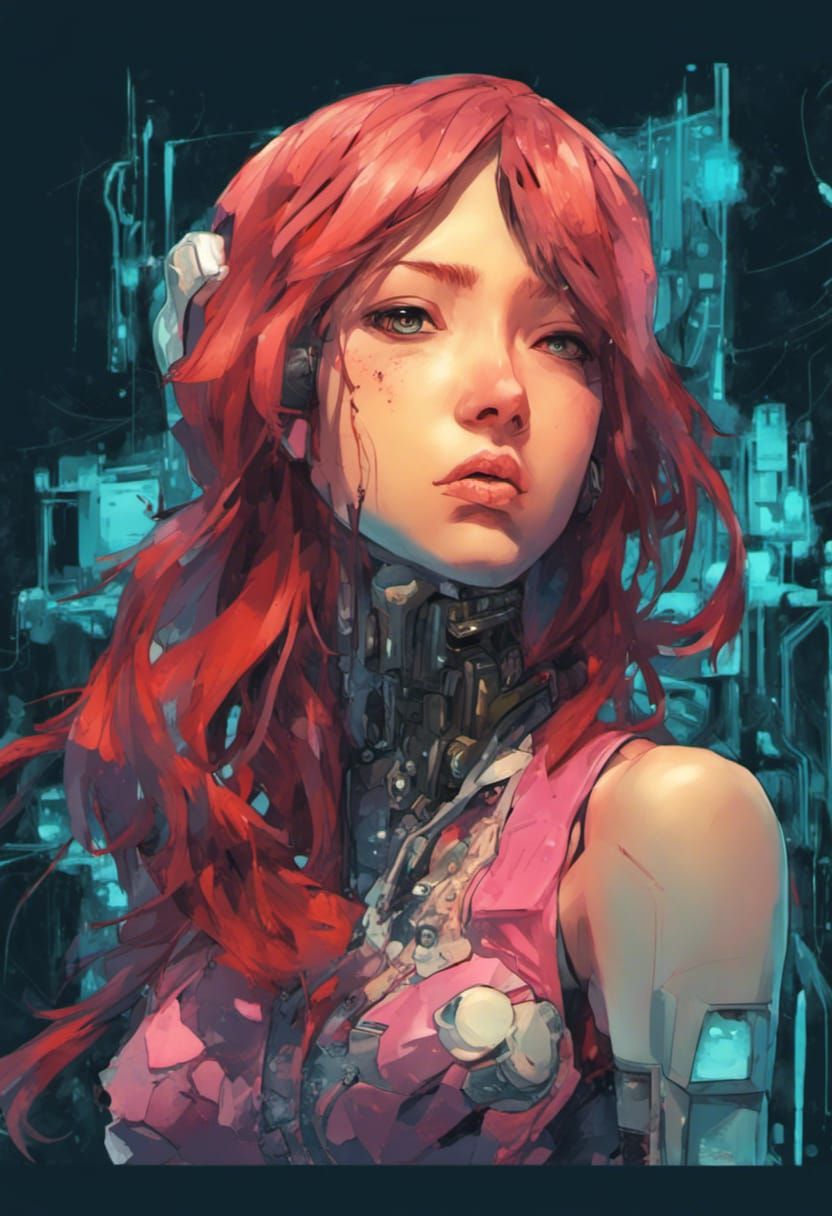 Anime Cyborg Woman Portrait in Manga Style