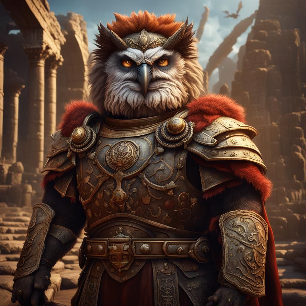 Owlbear as Roman General: Detailed Digital Painting