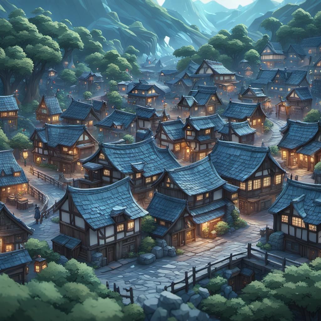 Paper Collage Village in Anime Style, 8K
