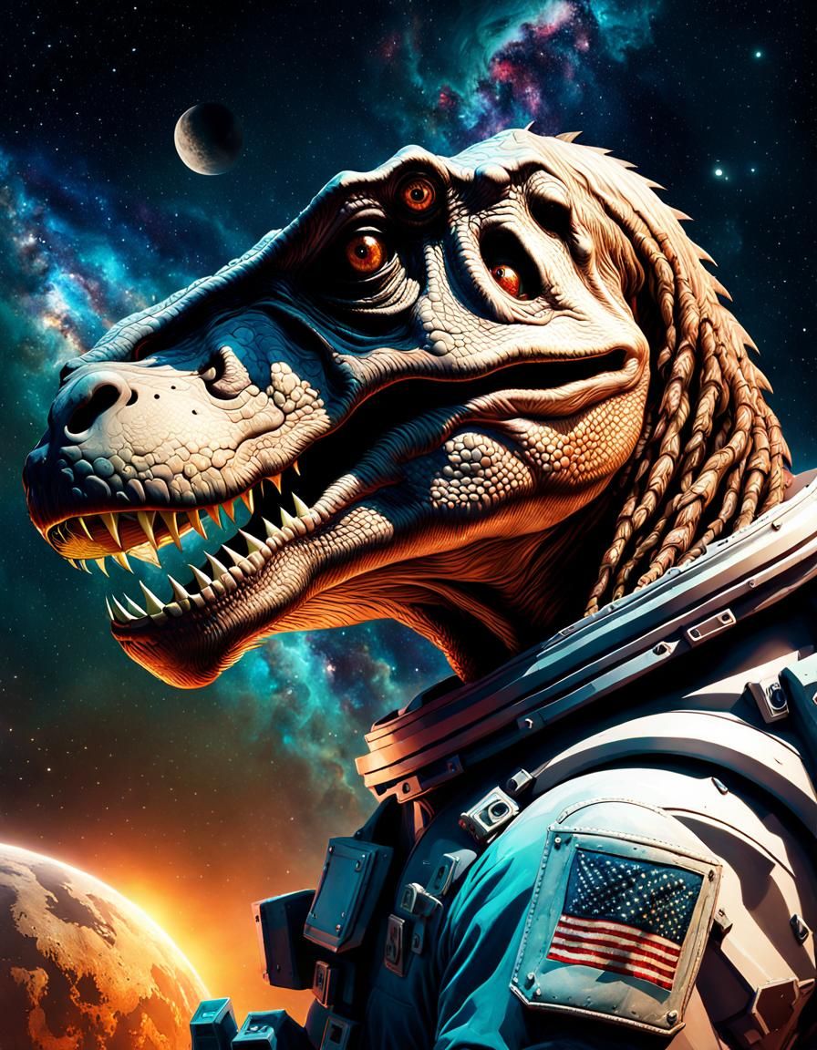 Astronaut T-Rex Exploring the Universe
