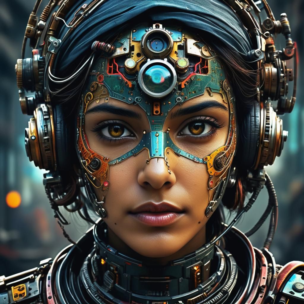 Mystical Woman with Mechanized Gear in HDR