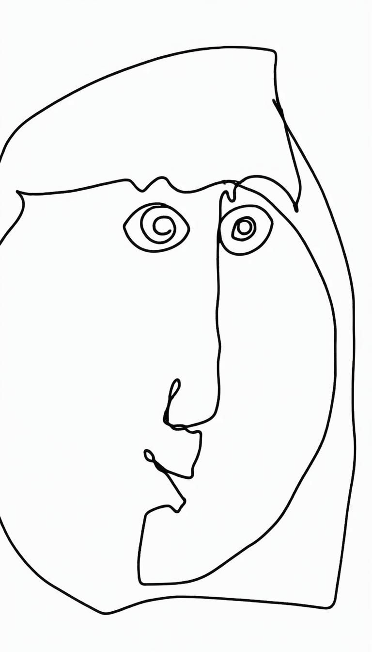 Minimalist Line Drawing of a Face with Exaggerated Eyes