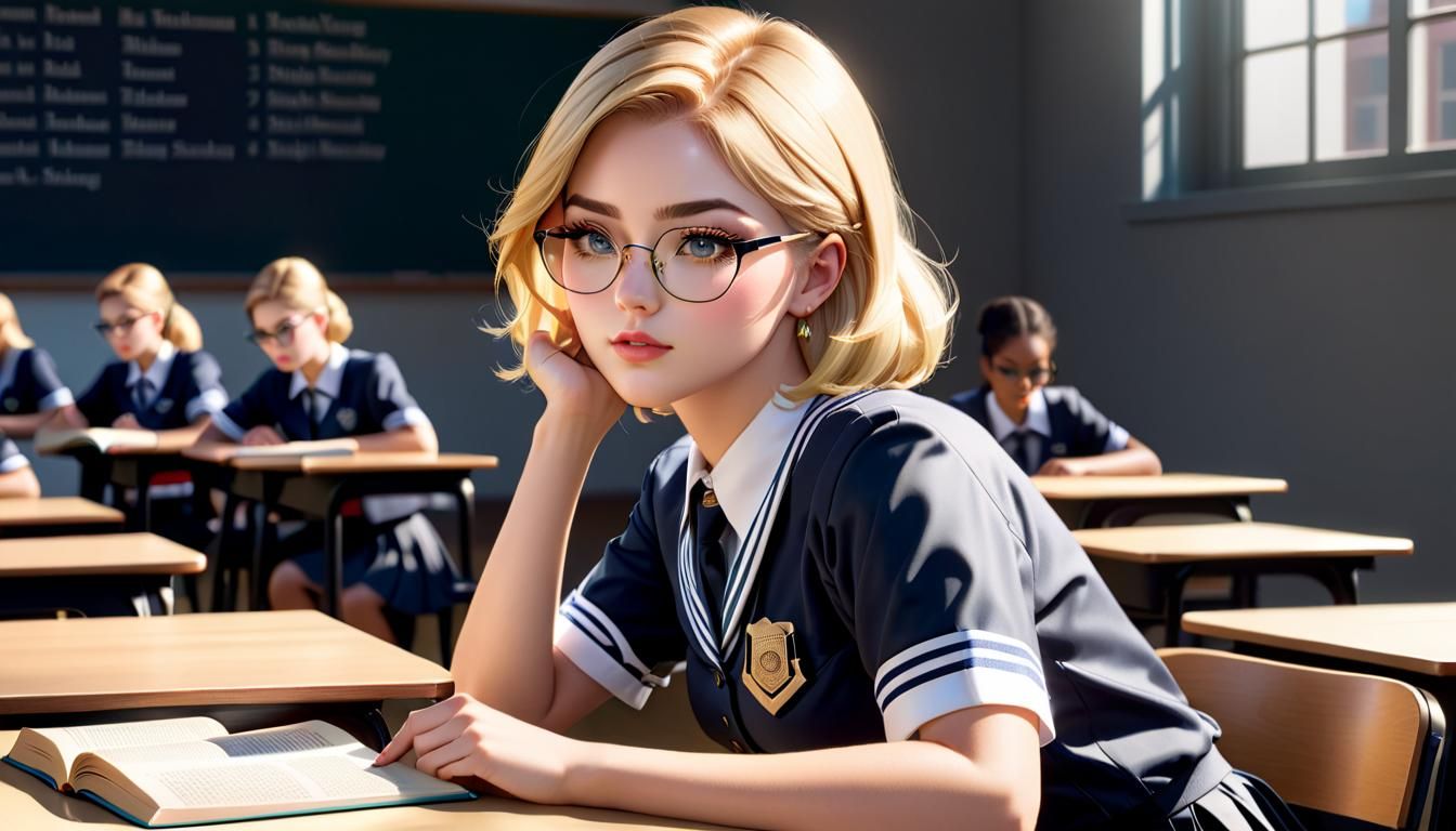 Bored College Student in Hyperrealistic Style