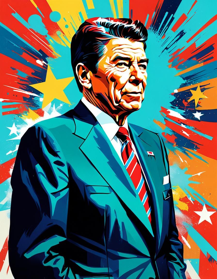 Ronald Reagan Portrait in Funk Art Style