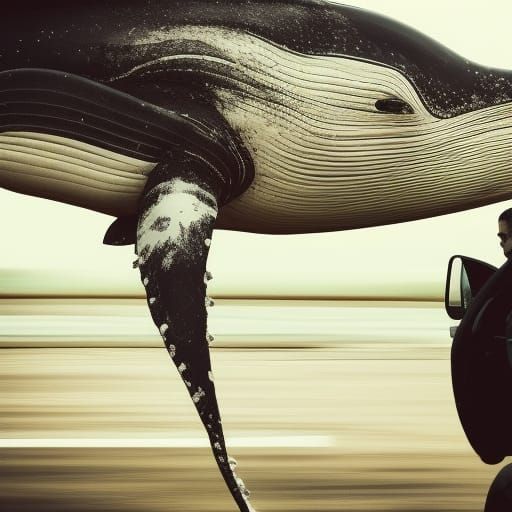Man Drives Whale-Headed Car in Hyperrealistic Style