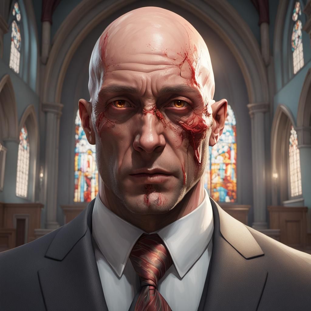 Acid Burned Man in Church, Hyperdetailed Portrait