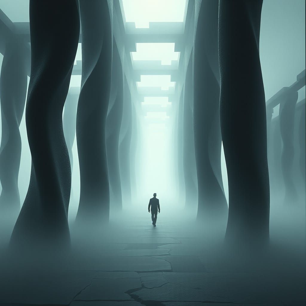 Surreal Dreamscape: Fractured Architecture in Ethereal Light