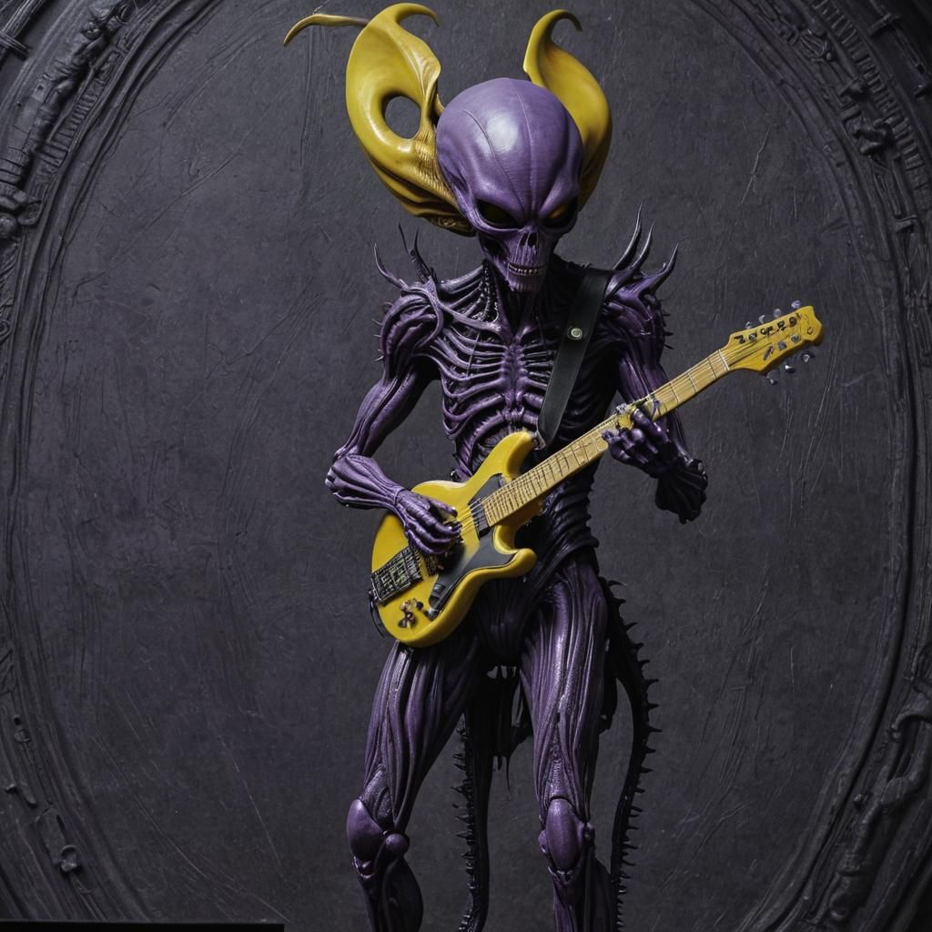 Purple Alien Guitarist in H.R. Giger Style