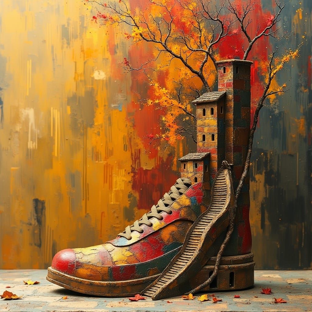 Autumnal Great Wall Shoe Abstraction in Oil Paint Style