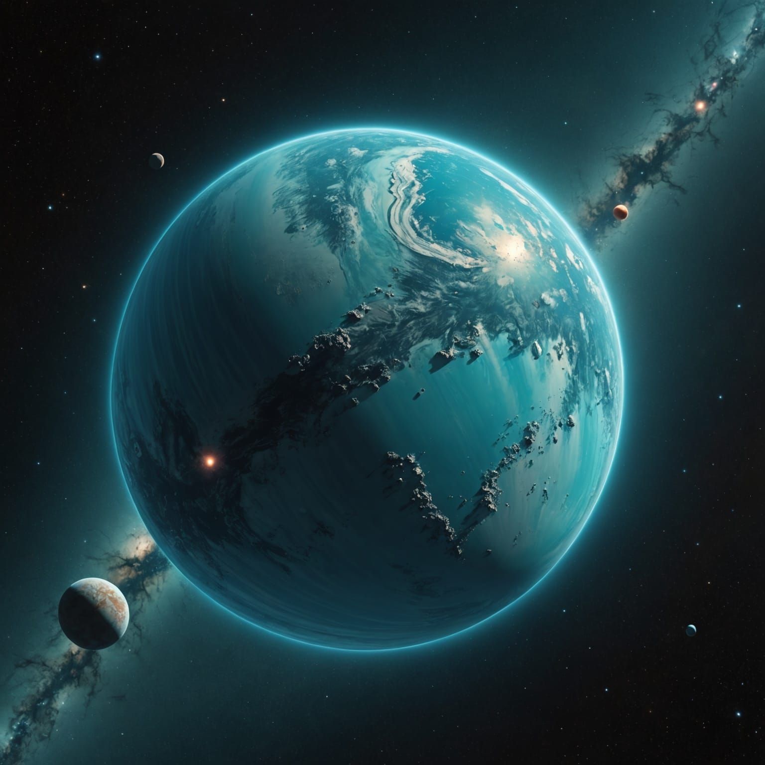 Hyperdetailed 3D Rendering of Cyan Planet Uranus