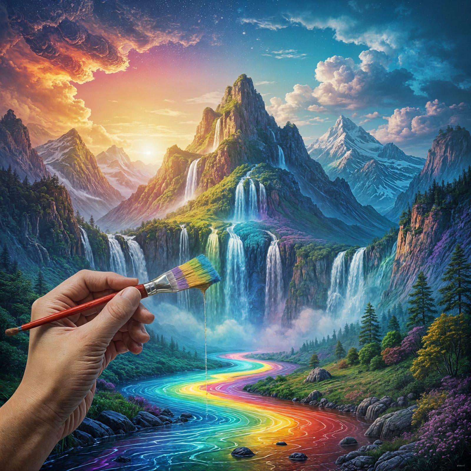 Mountain Dreamscape Created with Paintbrush, 3D Render