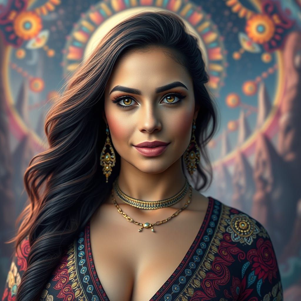 Breathtaking Middle Eastern Woman in Dreamlike Psychedelic A...