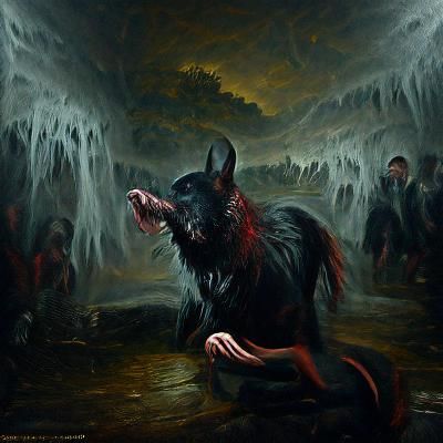 Sinister Black Wolf Horror in Dark Fantasy Style