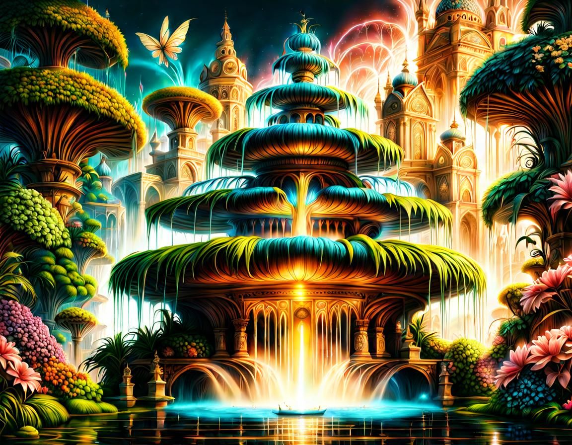 Magical Fairy Fountain: Intricate Digital Matte Painting