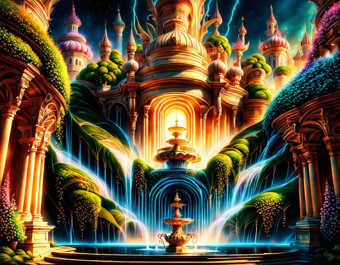 Magical Fairy Fountain: Intricate Digital Matte Painting