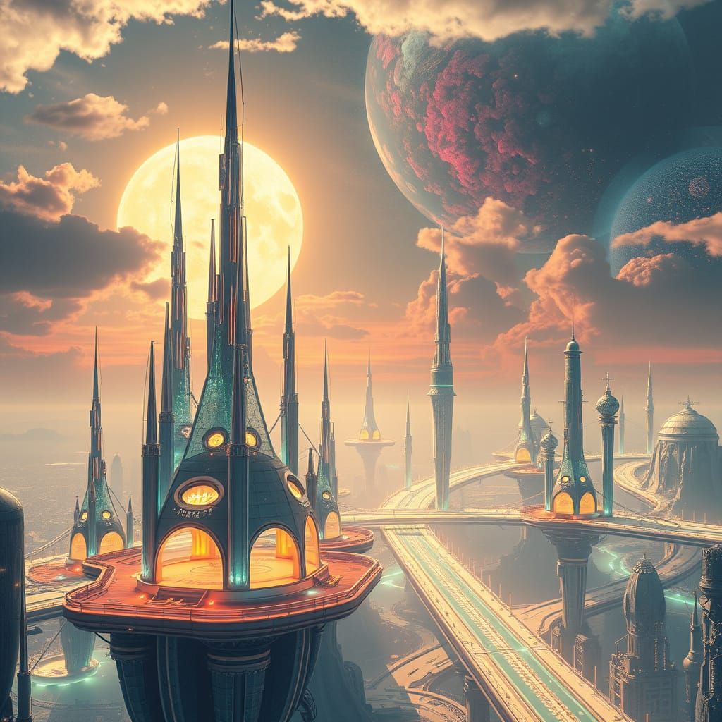 Cyberprep Utopia Merged with Alien Floating City