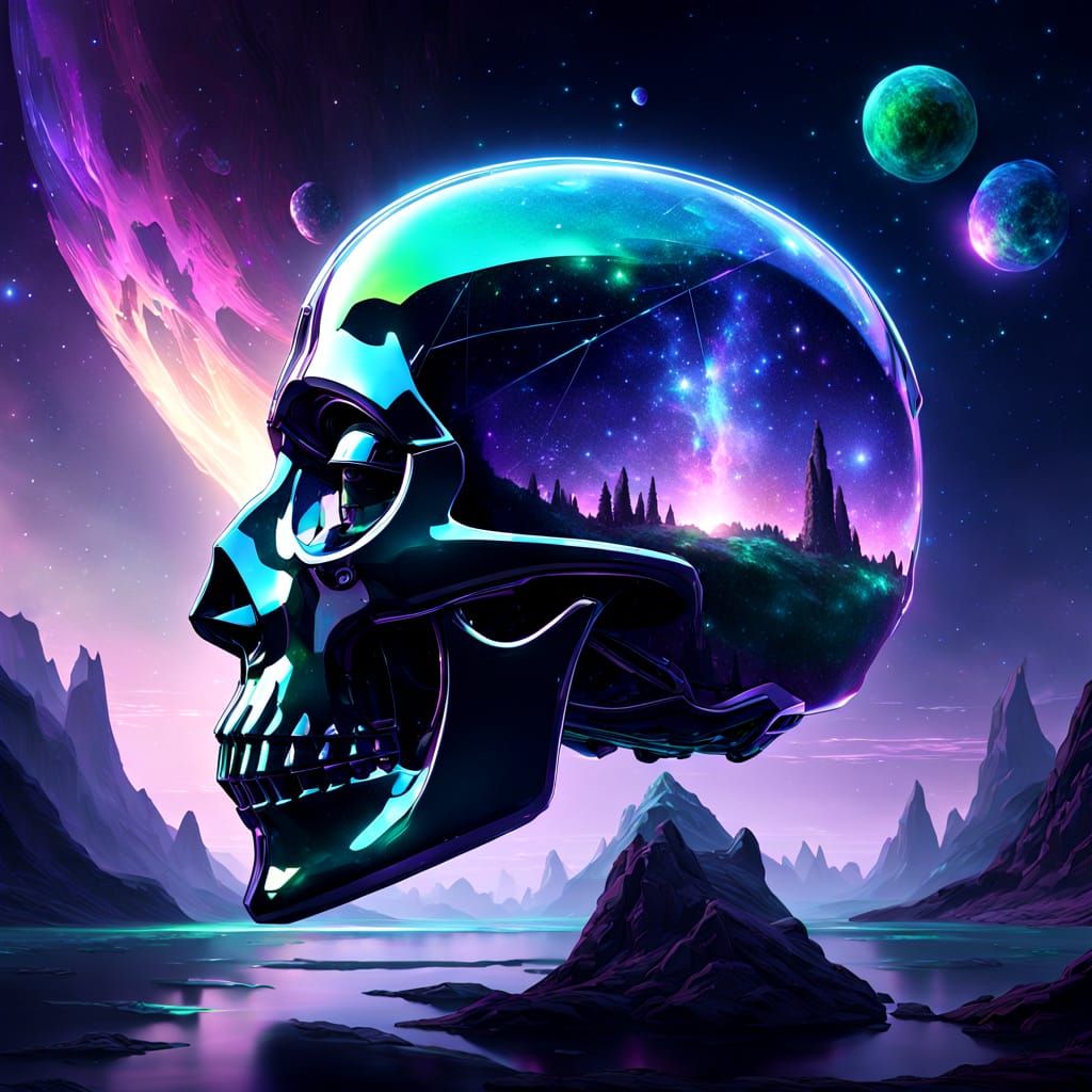 Xenotype Crystal Head in Starry Cosmos - Sci-Fi Fantasy Art