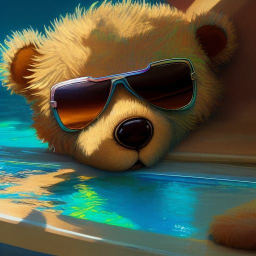 Teddy Bear Sunbathing in Iridescent Sunglasses