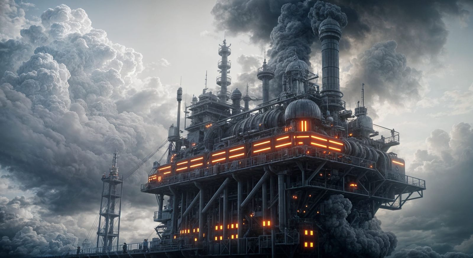 Cloud Assembly Line: Orange and Silver Clouds