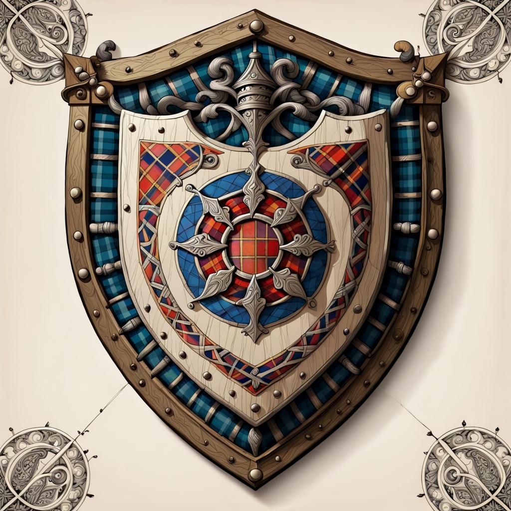 High Fantasy Tartan Shield in Zentangle Style