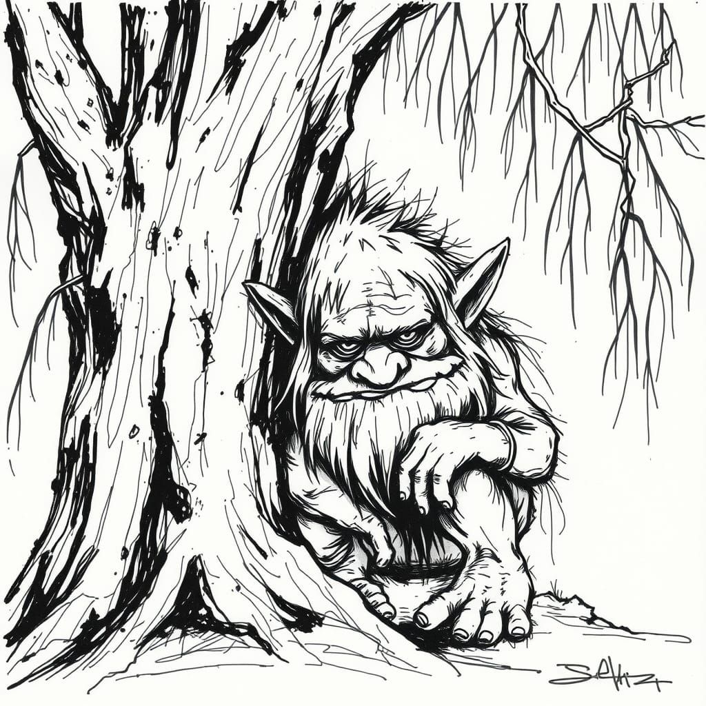 Minimalist Troll Portrait in Sketch Style