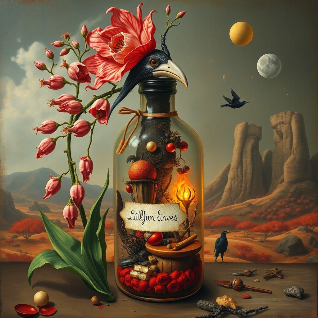 Whimsical Christmas Message in a Bottle, Blending Aboriginal...