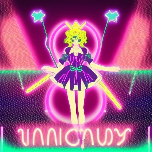 Magical Girl in Synthwave Neon Retro Style