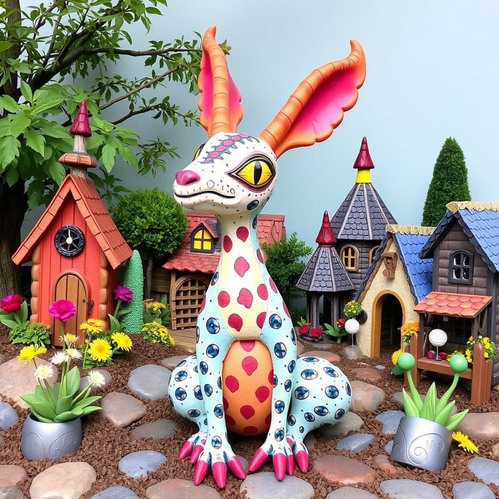Colorful Alebrije in Whimsical Village