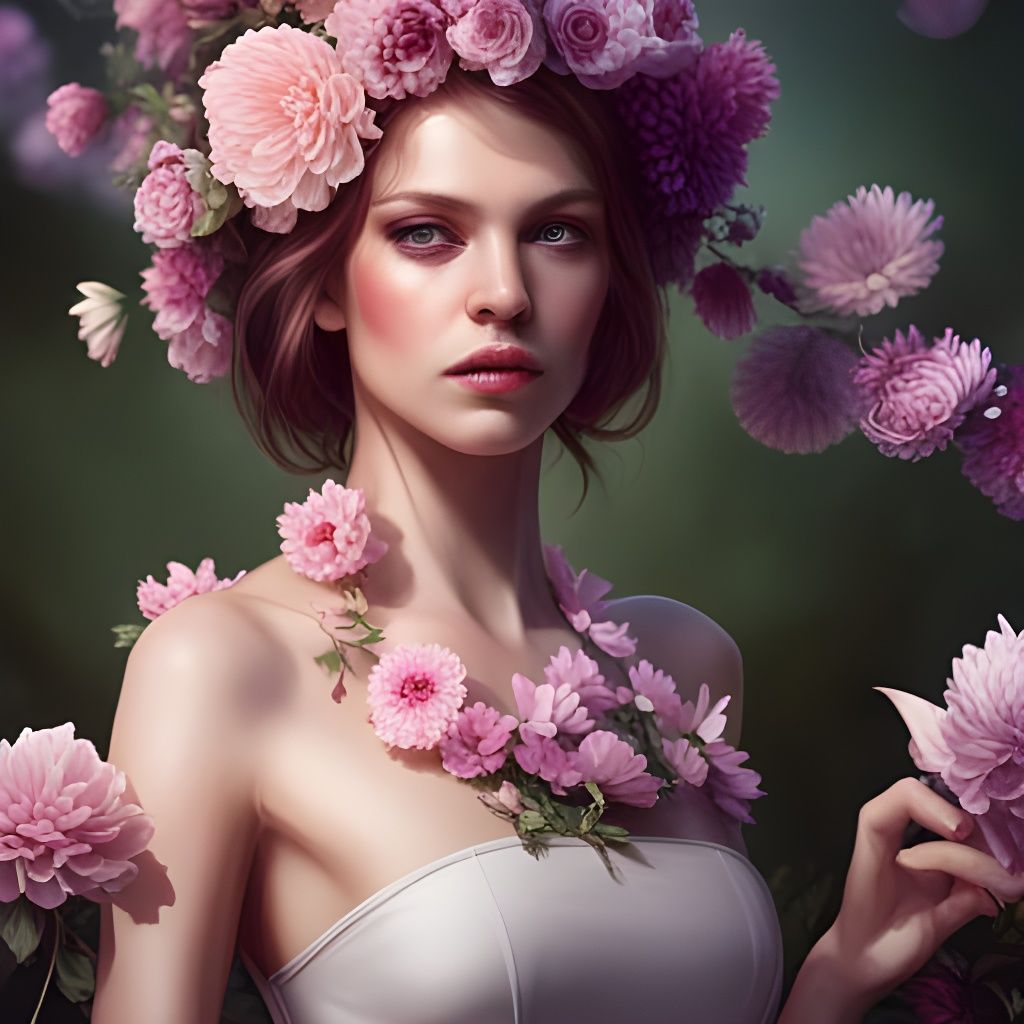 Floral Dress Portrait in Hyperdetailed Digital Art
