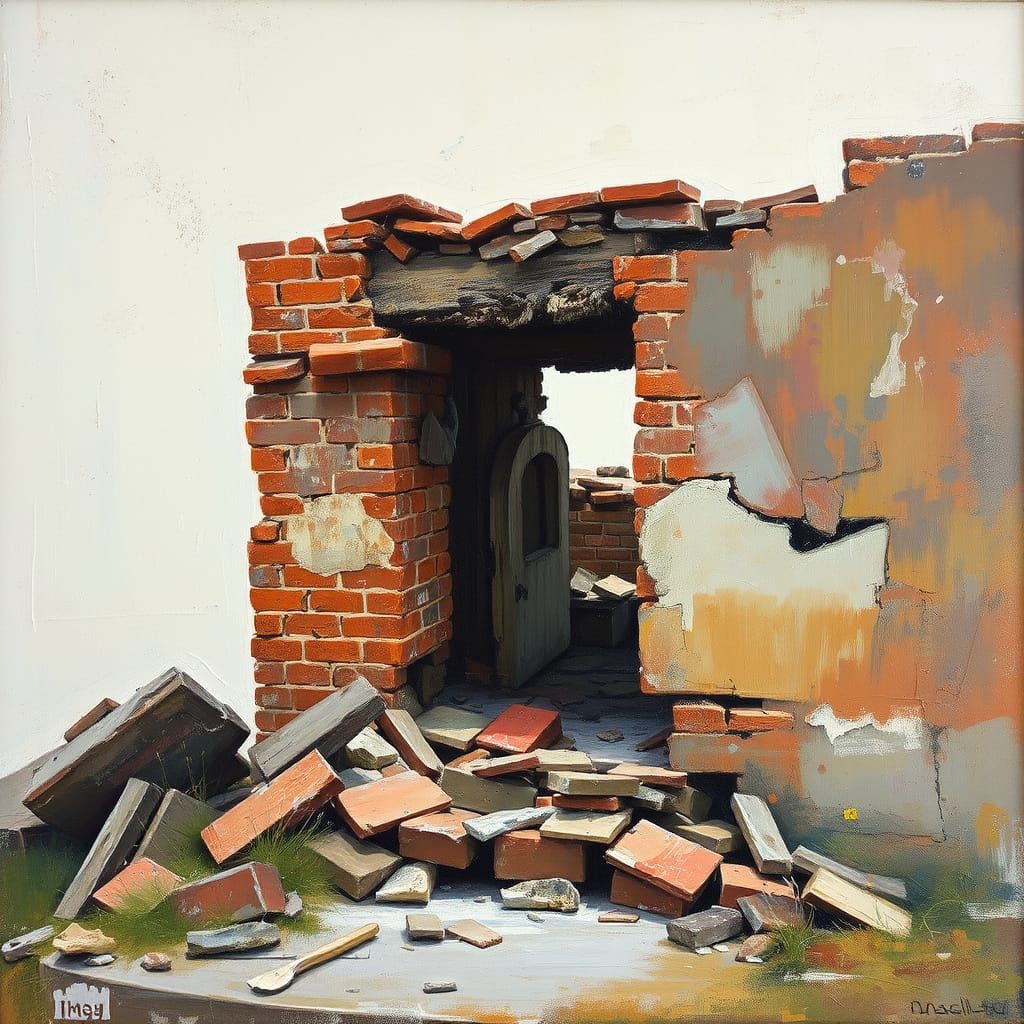 Abstract Modern Painting: Fallen Brick in Oil