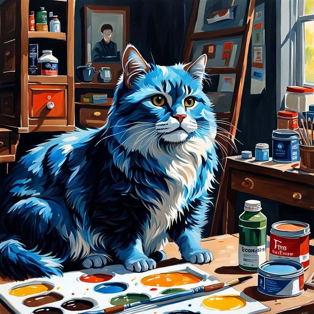Detailed Gouache Painting of a Cat
