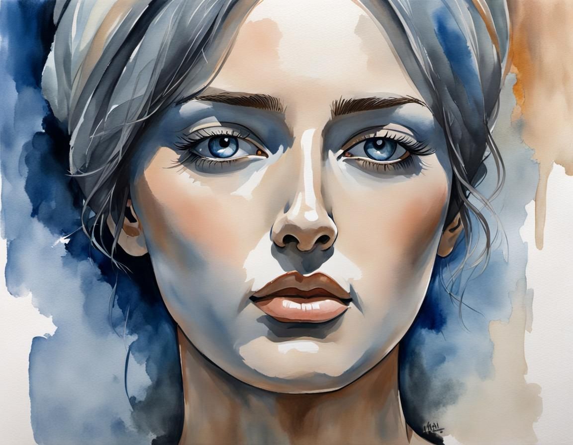 Stoic Face in Transparent Earth Tone Gouache