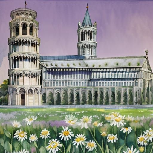 Leaning Tower of Pisa Adorned with Flowers and Fruit, Art No...