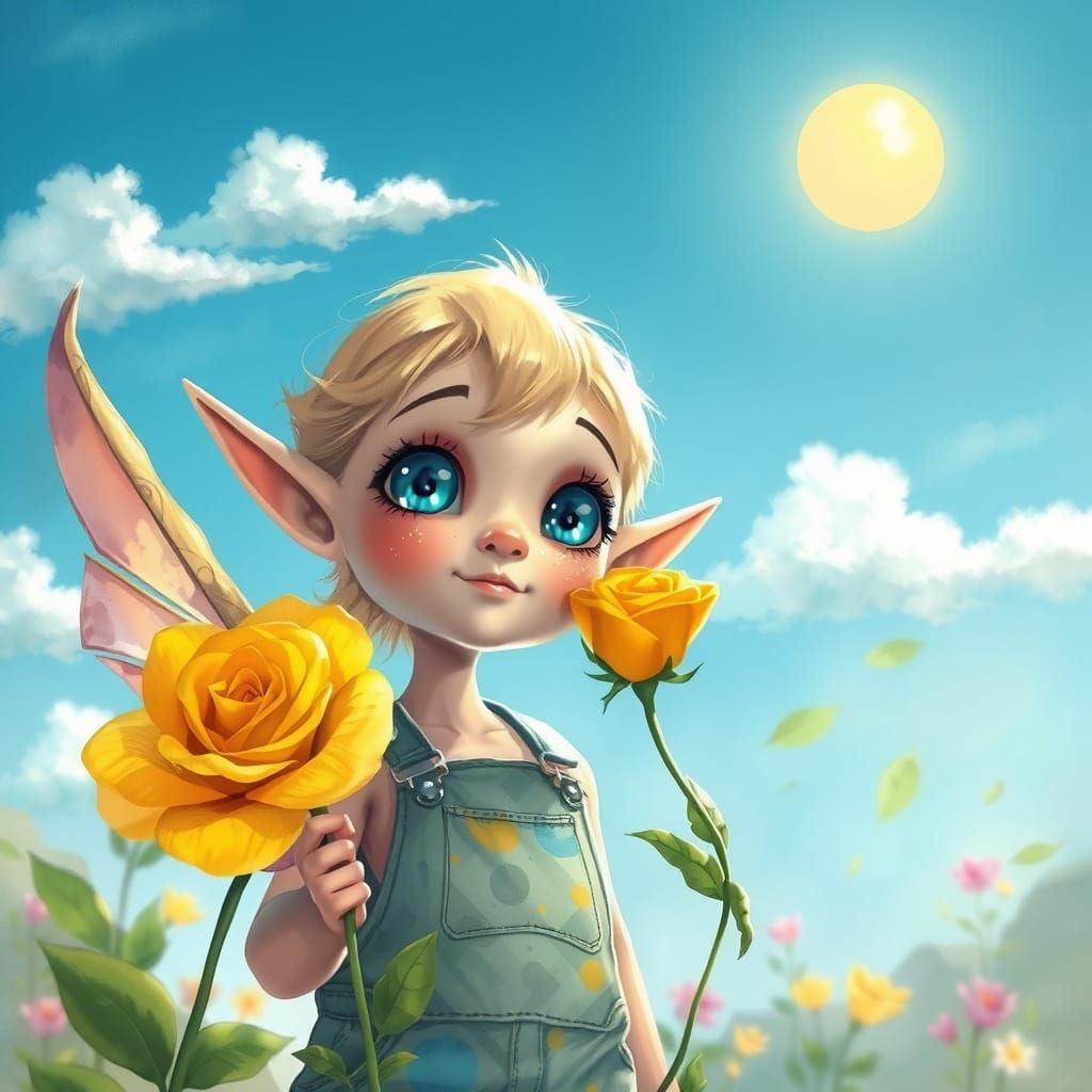 Whimsical Elf Enjoys Spring Day in Vibrant Colors