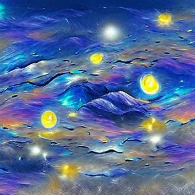 Holographic Starry Night with Glowing Moon