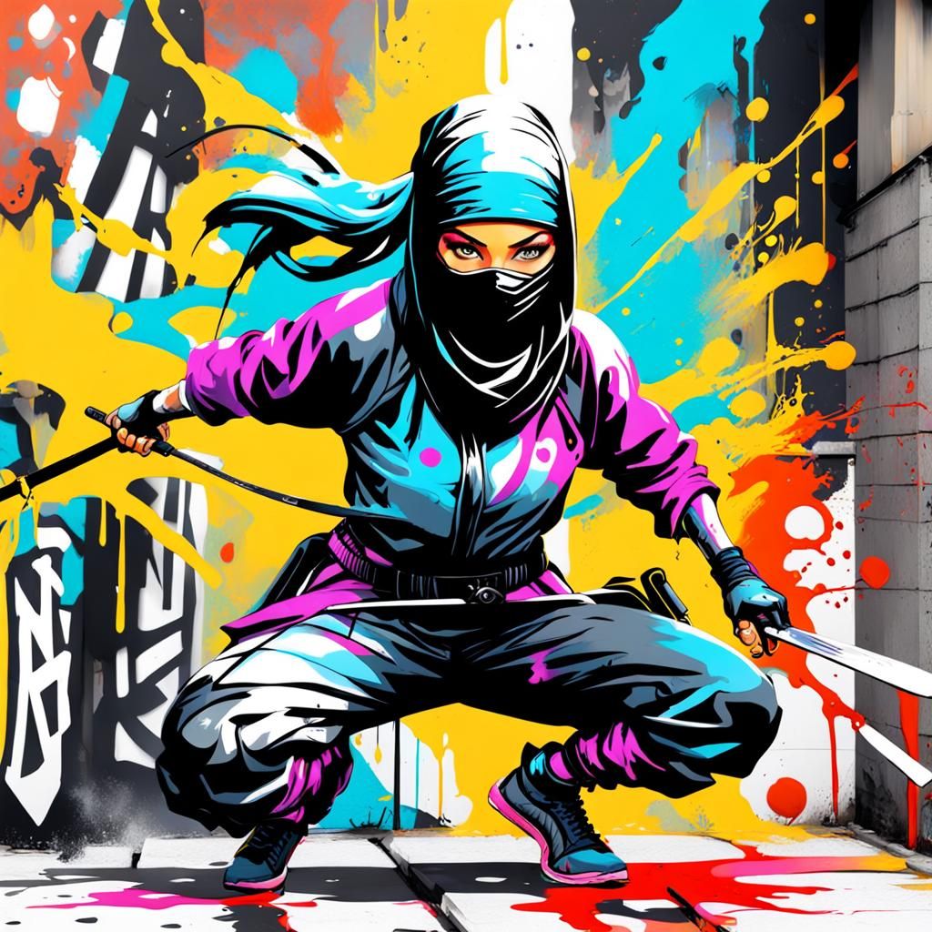 Female Ninja in Graffiti Splash Art Style