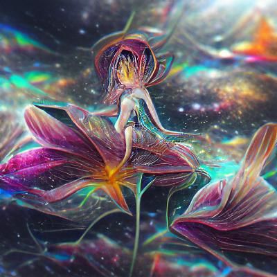 Holographic Cosmic Lily in Mixed Media Style