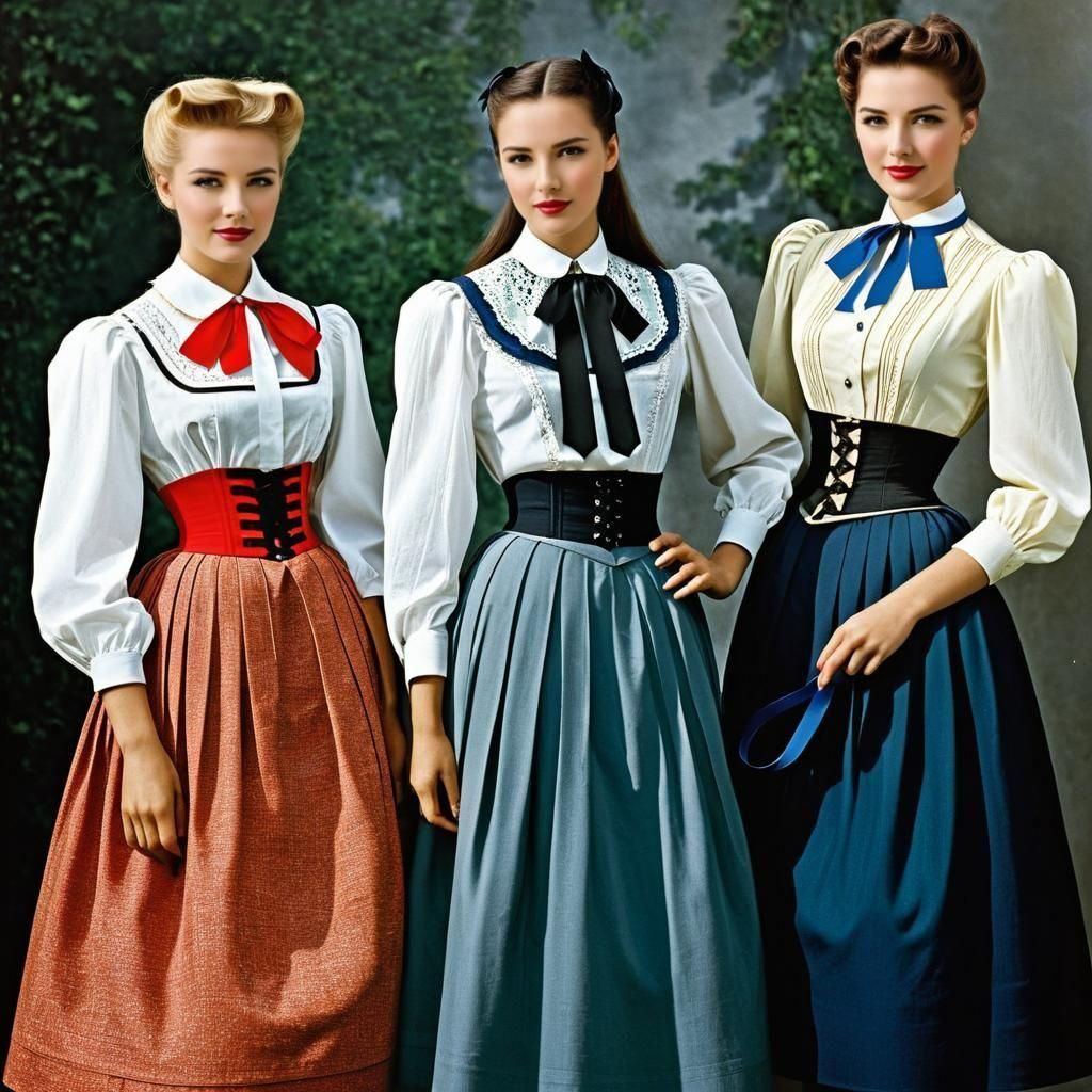 Vintage Fashion: Women in Blouses and Skirts