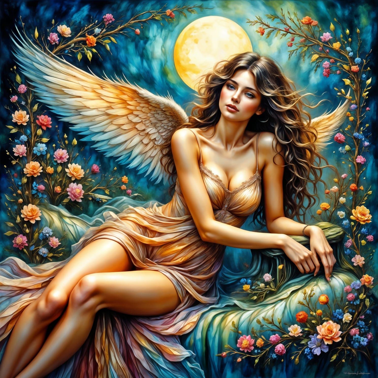 Sensual Women in a Chevy Van, Neo-Impressionist Oil Painting